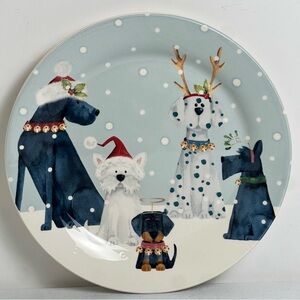 Lot of 2 Pier 1 Holiday Pups Christmas Dogs 9” Salad Plates Ironstone